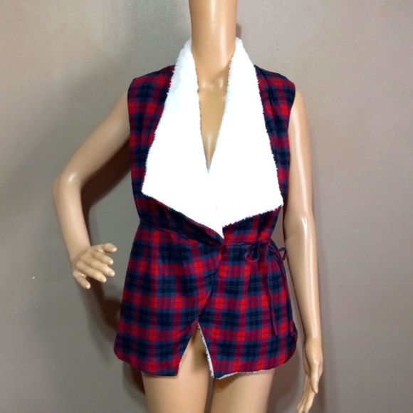 J.Roberts cotton, light flannel over teddy bear lining Vest, sz S - Picture 1 of 5